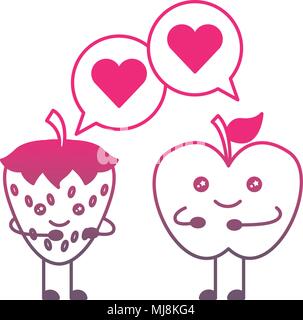 Kawaii Apfel und Erdbeere Sprechblase cartoon Vektor-illustration gradient Farbe Stock Vektor