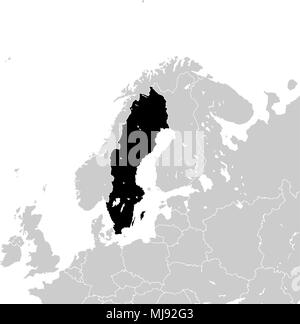 Schweden mit benachbarten europäischen Ländern. hoch detaillierte Vektorkarte - monocrome Stock Vektor