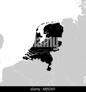 Niederlande mit benachbarten europäischen Ländern. hoch detaillierte Vektorkarte - monocrome Stock Vektor