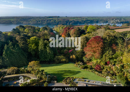 Trebah Garten aus der Luft; Cornwall, UK Stockfoto
