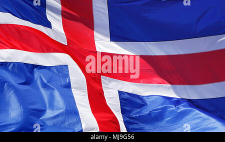 Nahaufnahme der Isländischen Nationalflagge. Stockfoto