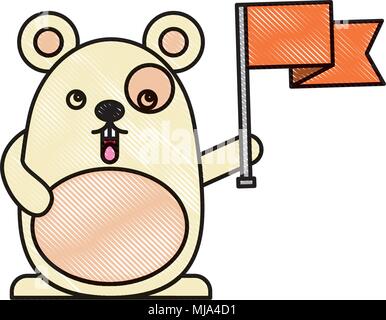 Kawaii maus hält Fahne cartoon Vector Illustration Stock Vektor