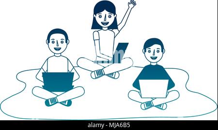 Gruppe der jungen Menschen mit Laptops Vector Illustration Design Stock Vektor