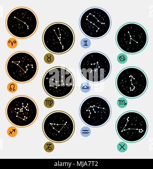 Zwölf Tierkreiszeichen und Zeichen Stock Vektor