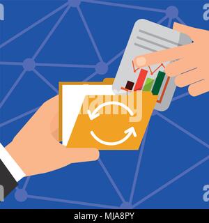 Hände mit Ordner übertragen Daten Informationen Vector Illustration Stock Vektor