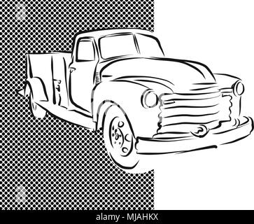 Alte Pickup Truck Hand gezeichneten Artwork, Vektor Skizze Stock Vektor