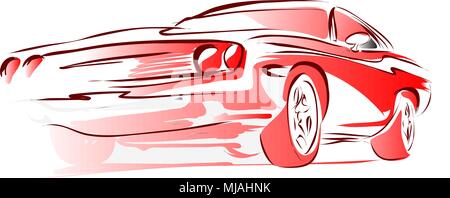 Alte Muscle Car, Vektor Kontur farbige Skizze, Handgezeichnete Abbildung Stock Vektor