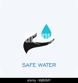 Sicheres Wasser Logo, Wasser tropfen Logo, silhouette Symbol Hand, Stock Vektor