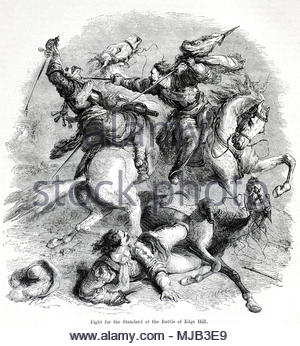 Fight for the Standard at the Battle of Edge Hill, englischer Bürgerkrieg, 23. Oktober 1642, Vintage-Illustration von ca. 1880 Stockfoto