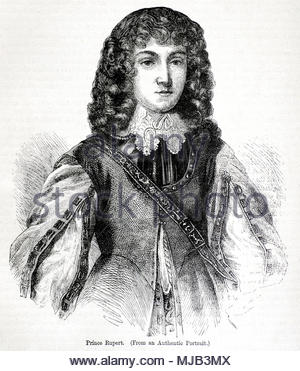 Prince Rupert von Rhein, Herzog von Cumberland 1619 - 1682 war ein deutscher Soldat, Admiral, Wissenschaftler, kolonialer Gouverneur während des 17. Jahrhunderts. Er kam zuerst zum Vorsprung als Kavalier Kavallerie Commander während des Englischen Bürgerkriegs, antike Abbildung ca. 1880 Stockfoto