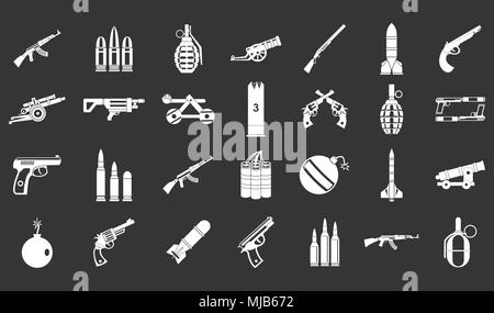 Waffen Munition Icon Set vektor Weiß auf grauem Hintergrund Stock Vektor