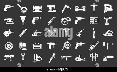 Elektrische Werkzeuge Icon Set vektor Weiß auf grauem Hintergrund Stock Vektor