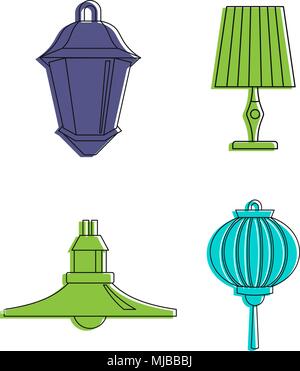 Zimmer lampe Icon Set, Farbe Umrisse Stil Stock Vektor