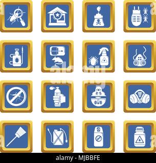 Schädlingsbekämpfung tools Icons Set Blue Square Vektor Stock Vektor