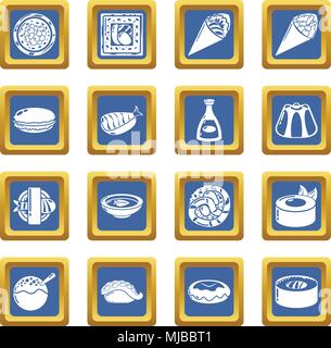 Japan Food Icons Set Blue Square Vektor Stock Vektor