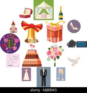 Hochzeit-Icons set, cartoon-Stil Stock Vektor