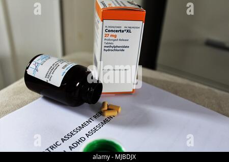 18 & 27 mg von Concerta XL (Methylphenidat-HCL), eine kontrollierte Droge, verwendet für die Behandlung von ADHD (Attention Deficit Hyperactivity Disorder) Stockfoto