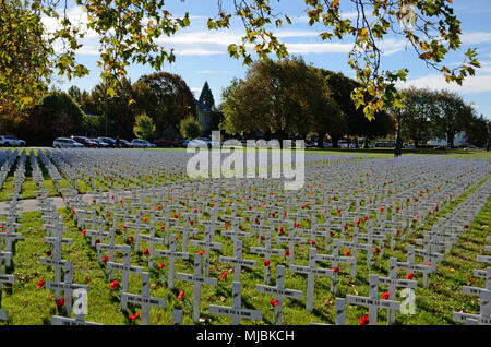CHRISTCHURCH, NEUSEELAND, 20. APRIL 2018: ein Feld der Kreuze steht für diejenigen, die im Großen Krieg für eine Gedenkstätte auf dem Anzac Tag starb