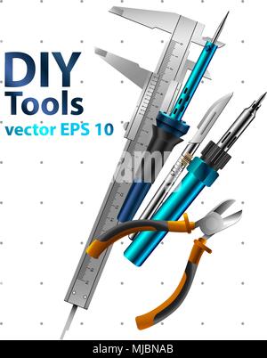 Diy tools Vektor auf weißem Hintergrund. Stellen Sie realistische Illustrationen. Stock Vektor