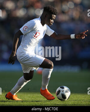 Der englische Bukayo Saka während der UEFA-U17-Europameisterschaft, Gruppe-A-Spiel im Proact Stadium, Chesterfield. DRÜCKEN SIE VERBANDSFOTO. Bilddatum: Freitag, 4. Mai 2018. Siehe PA Story SOCCER England U17. Das Foto sollte lauten: Nick Potts/PA Wire. Stockfoto