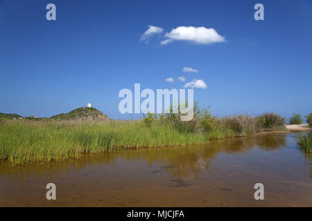 Italien, Sardinien, Südsardinien, Südküste, Chia, Baia Chia, Spiaggia, Costa del Sud, Torre di Chia, Stockfoto