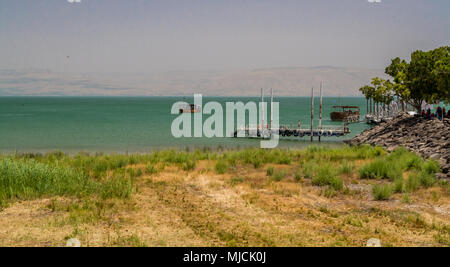 Die Küste des Sees von Galiläa in der Nähe von Ginosar, Israel. Panorama Stockfoto