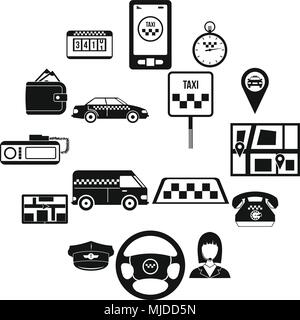 Taxi-Icons Set, einfachen Stil Stock Vektor