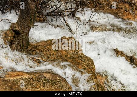 Cabriel Flusses mit kristallklarem Wasser und von grüner Vegetation in den Bergen von Albacete, Spanien umgeben Stockfoto