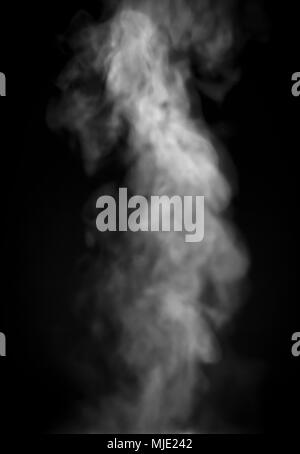 Rauch leuchtet von oben vor schwarzem Hintergrund. Stockfoto