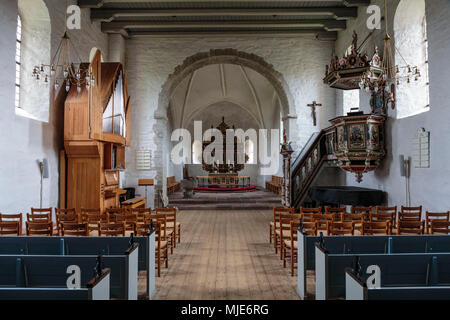 Das kirchenschiff der Aa Kirke (12. Jahrhundert) in Nakskov, Europa, Dänemark, Bornholm, Stockfoto