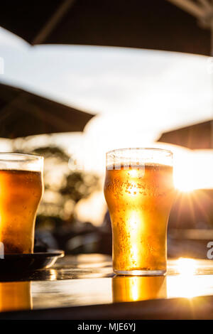 Ein Glas Bornholm Bier im Garten Der räucherei von Hasle, Europa, Dänemark, Bornholm, Stockfoto