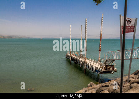 Der Pier des Sees von Galiläa in der Nähe von Ginosar, Israel. Panorama Stockfoto