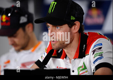 Cal Crutchlow (35) von England und LCR Honda Castrol während der Pressekonferenz nach dem Qualifying der Gran Premio Red Bull von Spanien, Circuit von Jerez - Angel Nieto, Jerez de la Frontera, Spanien. Samstag, 04 Mai, 2018. Stockfoto