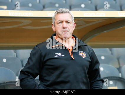 Die kcom Stadium, West Park, Hull, East Yorkshire, 5. Mai 2018. Betfred Super League Hull FC v Castleford Tiger Daryl Powell (Trainer) von Castleford Tiger Credit: Touchlinepics/Alamy leben Nachrichten Stockfoto