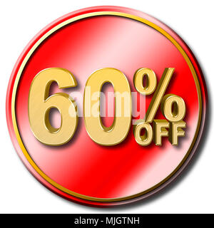 Stock Illustration - Große Goldene Text: 60 Prozent Weg, dem Verkauf, der Goldenen Zahlen, 3D-Illustration, weißen Hintergrund. Stockfoto
