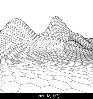 Abstract vector Drahtmodell Landschaft Hintergrund. Cyberspace Grid. 3d-technologie Drahtmodell Vector Illustration. Digitale Drahtmodell Landschaft für Präsentationen. Stock Vektor