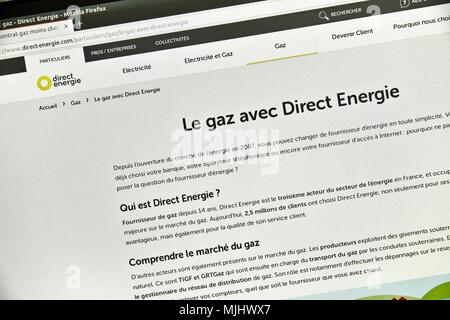 Website der direkten Energie-, Lieferanten und privaten französischen Produzenten von Strom und Gas auf dem französischen Markt seit 2003. Stockfoto