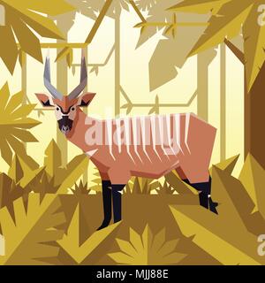 Vektor Bild des geometrischen Dschungel Hintergrund mit Bongo Antilope Stock Vektor