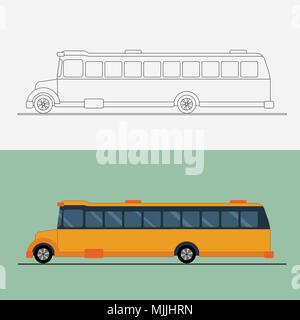 Gelbe flachbild School Bus. Bus Vector Illustration. Öffentliche Verkehrsmittel Linie kunst Konzept. Stock Vektor