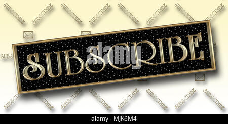 Stock Illustration - Golden abonnieren Text, 3D-Illustration, Farbverlauf Hintergrund. Stockfoto