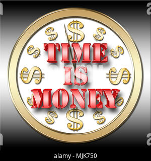 Stock Illustration - Metallisch glänzenden roten Text: ZEIT IST GELD, 3D-Illustration, isoliert gegen die Steigung Hintergrund. Stockfoto