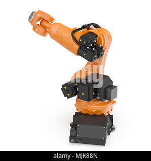 Industrielle Roboterarm auf Weiß isoliert. 3D-Illustration, Freistellungspfad Stockfoto