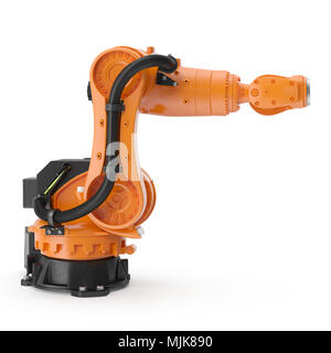 Roboterarm für Industrie isoliert auf Weiss. 3D-Illustration, Freistellungspfad Stockfoto