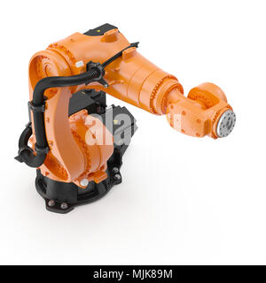 Roboterarm für Industrie isoliert auf Weiss. 3D-Illustration, Freistellungspfad Stockfoto