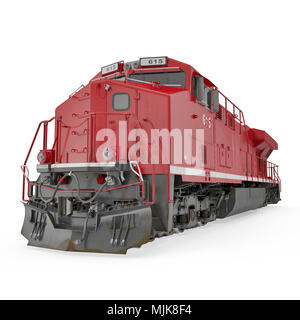 Roter Diesel Lokomotive auf Weiß. 3D-Illustration, Freistellungspfad Stockfoto