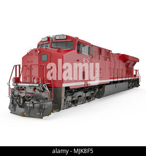 Roter Diesel Lokomotive auf Weiß. 3D-Illustration, Freistellungspfad Stockfoto