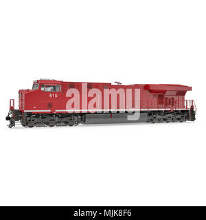 Roter Diesel Lokomotive auf Weiß. 3D-Illustration, Freistellungspfad Stockfoto