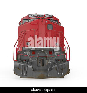 Moderne Lokomotive isoliert auf Weiss. Vorderansicht. 3D-Illustration, Freistellungspfad Stockfoto