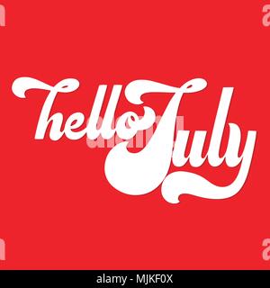 Hallo Juli Schriftzug. Elemente für Einladungen, Poster, Grußkarten. T-shirt Design. Seasons Greetings. 70 s Typografie Retro Stil Stock Vektor