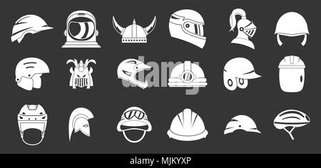 Helm Icon Set vektor Weiß auf grauem Hintergrund Stock Vektor